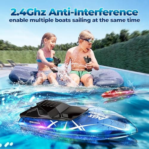TOLLCY Remote Control Boat for Kids, 2Pack RC Boats with LED Lights for Pools Lakes River & Bathtub, 2.4Ghz Control, Whole Body Waterproof, 2 Rechargeable Batteries Summer Water Toys 2