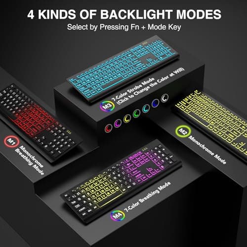 SABLUTE Large Print Backlit Keyboard, Wired USB Lighted Computer Keyboards with 7-Color & 4 Modes Backlit, Oversize Letters Keys Easy to See and Type, Keyboard Compatible for PC, Laptop 5