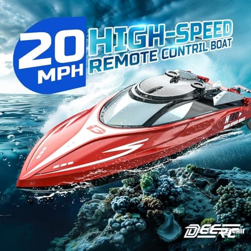 DEERC H120 Fast RC Boat for Pools and Lakes, 2.4 GHz 20+ MPH Racing Boats for Kids & Adults with Rechargeable Battery,Low Battery Alarm,Capsize Recovery,Gifts for Boys Girls 2