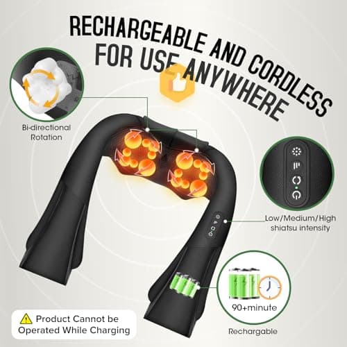 Cordless Shiatsu Neck and Shoulder Massager, Back Massager with Heat,Massage Deeper Tissue 4D Kneading Massage for Shoulder, Neck and Back, Use at Home, Office, Car - Gifts for Fathers Day Dad Gift 2