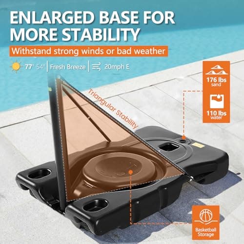 Sweetcrispy Portable Basketball Hoop Outdoor 4.2-10ft Adjustable Height for Kids/Youth/Adult, 44 Inch Shatterproof Backboard/Shock Absorbent Rim, Fillable Base, 2 Wheels for Backyard/Driveway 8