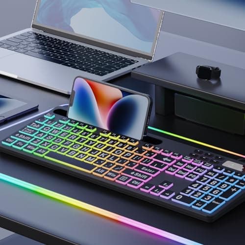 MARVO Large Print Backlit Keyboard, WK712 Wired Computer Keyboards with 7 Colors & 11 Modes Backlight, Tablet Phone Holder and Quiet Light Up Keys, Full-Size Gaming Keyboard for Windows, Mac 5