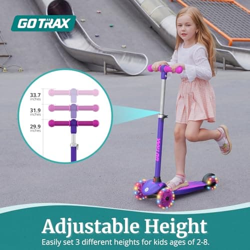 Gotrax KS1 Kids Kick Scooter, LED Lighted Wheels and 3 Adjustable Height Handlebars, Lean-to-Steer & Widen Anti-Slip Deck, 3 Wheel Scooter for Boys & Girls Ages 2-8 and up to 110 Lbs 3