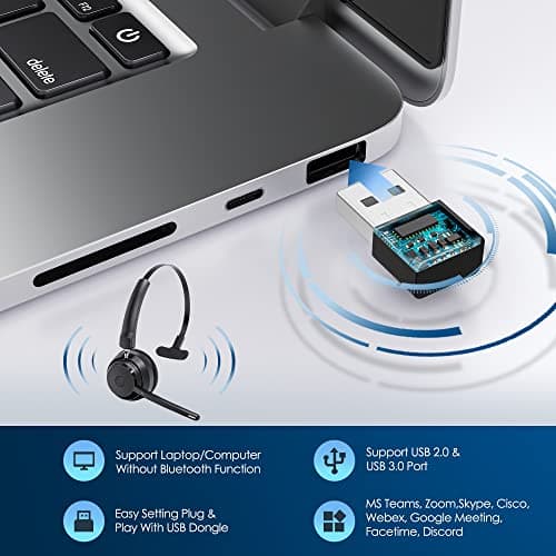 Mopchnic Bluetooth Headset, Wireless Headphone with AI Noise-Canceling Microphone On Ear Wireless Headset with USB Dongle for Computer Office 2