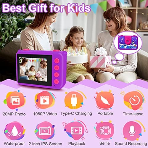 GKTZ Kids Camera - Waterproof Underwater Camera for Kids, Christmas Birthday Gifts for Girls Age 3-12, 1080P HD Children Digital Action Camera, Pool Toys for Kids Age 4-12 3