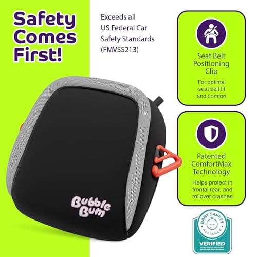 BubbleBum Inflatable Booster Car Seat – Foldable, Lightweight, Backless Travel Booster Seat for Kids, Portable Carseat for Toddler, Fits 3 Across, Compact for Uber - Ages 4-11 Year Old, - Black 4
