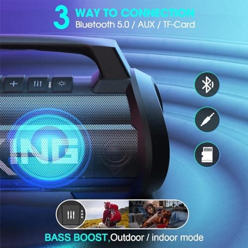 W-KING Portable Speakers Bluetooth Wireless, 120W Max Loudest Bluetooth Speaker, IPX6 Waterproof Outdoor Speaker with 70W Deep Bass/2*Subwoofer/DSP/EQ/42H/LED/MAC-in/TF/2 Pairing, Large Party Boombox 3