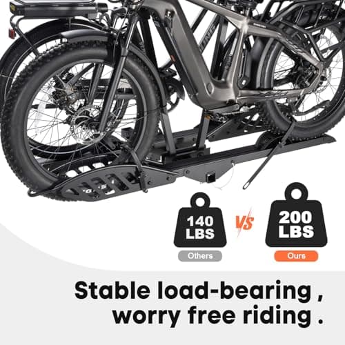 CRAVOT EBike Rack with Ramp, 200 lbs Capacity Heavy Bike Rack Electric Bike Carrier for 2 E-Bike, Foldable Bike Racks for Tow Hitch Up to 5-inch Fat Tire 2'' Receiver 2