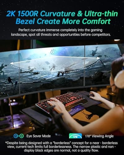 KTC 27 inch Gaming Monitor, 1440P Curved Monitor, 180Hz, 144Hz, 2K, 1500R, 1ms, FreeSync/G-Sync Compatible, DisplayPort/HDMI/USB, Ultrawide PC Vesa/Wall Mount Computer Monitor, H27S17 2