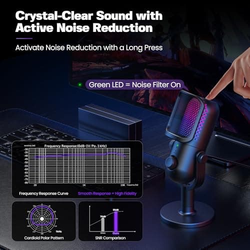 USB Microphone for PC Gaming: Condenser Microphone RGB for Gamer with Stand Mic - Recording Mic for Computer&Laptop with Qiuck Mute - Desk Podcast Mic for Podcast & Singing & Streaming & Youtube Black 3