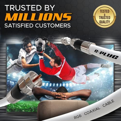 G-PLUG 10FT RG6 Coaxial Cable Connectors Set - High-Speed Internet, Broadband and Digital TV Aerial, Satellite Sky Cable Extension- Weather-Sealed Double Rubber O-Ring and Compression Connectors White 4