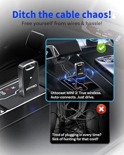 OTTOCAST Mini Edge, 2 in 1 Wireless Carplay Adapter & Wireless Android Auto Adapter for Apple iPhone Samsung or other AndroidPhone, USB Bluetooth Car Accessories for OEM Wired Carplay/Android Auto Car 5