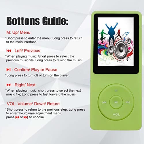 64GB MP3 Player with Speaker Earphones Portable Music Player for Kids Support Voice Recording Photo Video E-Book, Green 2
