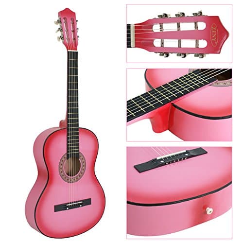 Smartxchoices 38" Acoustic Guitar Bundle with Gig Bag Strap Pitch Pipe Extra Strings Set Pick PINK 6 String for Beginners Starter Kids Girls Youths Students Right-handed (PINK) 4