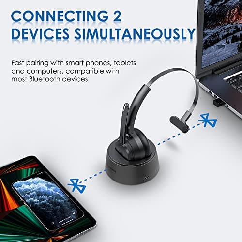 Mopchnic Bluetooth Headset, Wireless Headphone with AI Noise-Canceling Microphone On Ear Wireless Headset with USB Dongle for Computer Office 3