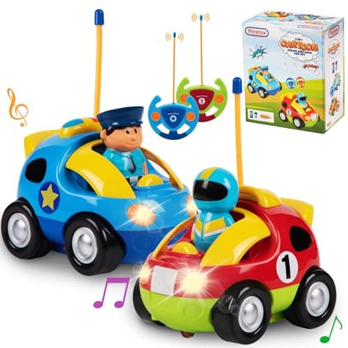 PREXTEX Cartoon Remote Control Car - 2-Pack Police and Race Car Toddler Toys - RC Cars for Kids with Different Frequencies - Easy Remote Control Toy and Thoughtful Gifts for Boys and Girls