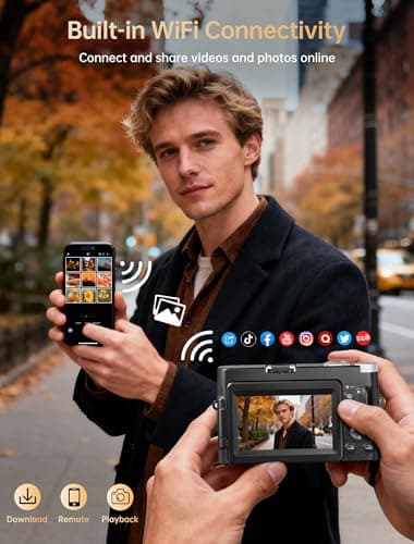 4K Digital Camera for Photography, 64MP Autofocus WiFi Vlogging Camera for YouTube with 3'' 180° Flip Screen,Travel Camera with SD Card, Point and Shoot Digital Camera 16X Zoom, UV Filter,2 Batteries 4