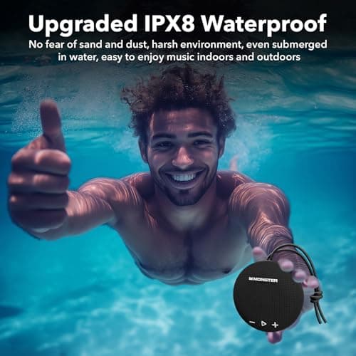 Monster Bluetooth Speaker, IPX8 Shower Speaker Waterproof, Bluetooth 5.4 with Loud HD Sound and Robust Bass, Extra Long Playtime Punchy, for Home, Beaches Portable Wireless Outdoor Speakers 2