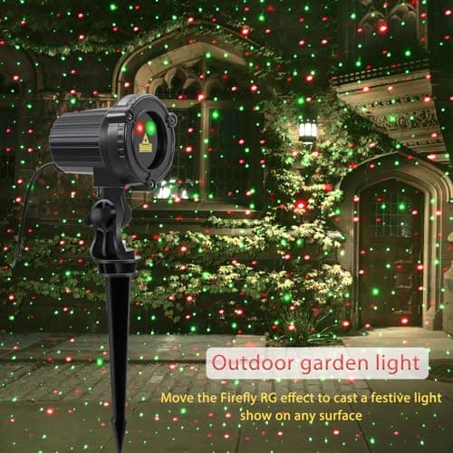 SUNFUCAN Laser Christmas Projector Lights Outdoor, Outdoor Garden Laser Light, Landscape Lights with Red and Green Stars, IP65 Waterproof,Cold Resistant. Suitable for Holiday, Party, Garden Decorati 2