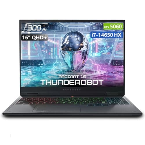 Thunderobot Radiant 16 5060 2.5K 300Hz Gaming Laptop, NVIDIA GeForce RTX 5060, 16" QHD+ 300Hz Display, Core i7-14650HX, 32GB DDR5, 1TB SSD, RGB Backlit Keyboard, Wi-Fi 6, Win 11 Home, Black