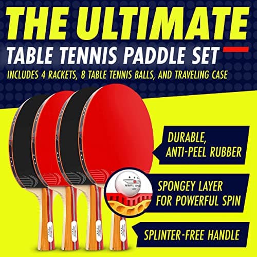 NIBIRU SPORT Professional Ping Pong Paddles Set of 4 - Table Tennis Paddles Set of 4 with 8 Balls and Carry Bag/Storage Case - Table Tennis Equipment & Ping Pong Accessories 2