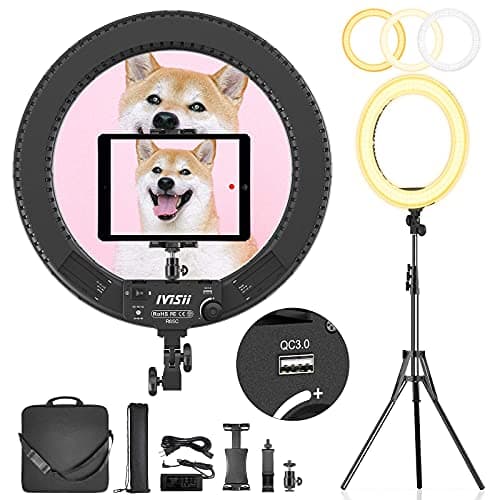 18 inch Ring Light with Stand,60W Bi-Color 3000-5800K Professional Ring Lights with Tripod for Makeup Vlog, Tattoo Large Ring Light for Phone Camera Tablet