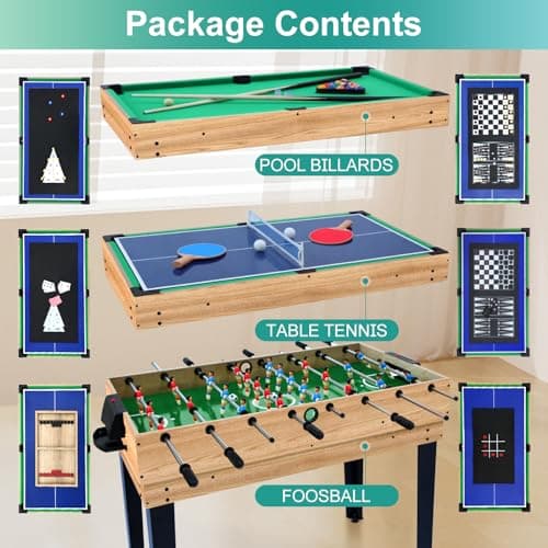 Rioloiuy 12-in-1 Game Table for Home - Foosball Table, Air Hockey Table, Pool Table & More! - Ideal for Game Rooms and Family Game Nights!, Wood-1 3
