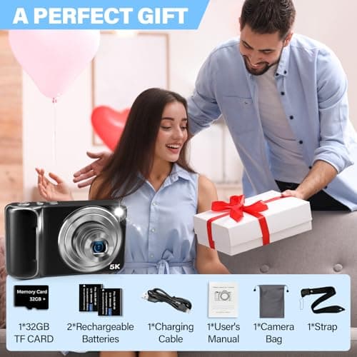 5K Digital Camera for Photography, WiFi 64MP Autofocus Dual Lens Vlogging Camera with Touch Screen, 6X Optical Zoom Compact Point and Shoot Cameras for YouTube, 32GB Card,2 Batteries,Black 5