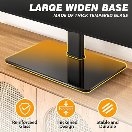 5Rcom Universal Swivel TV Stand for 27-60 inch Curved/Flat Screen TVs, Table Top TV Base Replacement Holds up to 88 lbs, Height Adjustable TV Stand Mount with Tempered Glass Base, MAX VESA 400x400mm 5