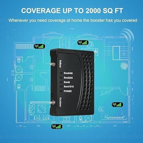 Cell Phone Booster for Home & Office,Up to 2000 sq ft,Cell Phone Signal Booster with Band 66/25/2/4/5/12/13/17,Boost 5G 4G Data for All U.S. Carriers FCC Approved Cell Booster (Black) 4
