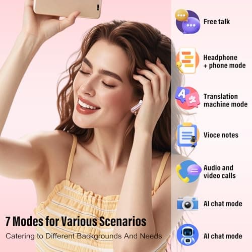 Csasan Ai Translation Earbuds Real Time, Translator Earbuds with 6 Translation Modes/164 Languages,No Subscription Required Translatior Headphones,48H Audifonos Traductores Inglés Español, Pink 4