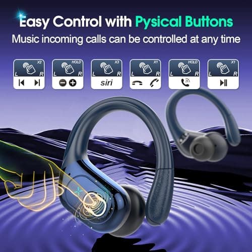 Aptkdoe Wireless Earbuds 75hrs Bluetooth 5.4 Headphone Sport, 2025 Bluetooth Earbuds Stereo Deep Bass Over Ear Bud with Earhooks, ENC Noise Cancelling Mic, IPX7 Waterproof Earphone, Royal Blue 5