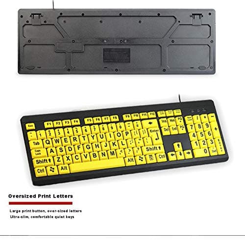 BOOGIIO Large Print Computer Keyboard, Wired USB High Contrast Keyboard with Oversized Print Letters for Visually Impaired Low Vision Individuals (Yellow+Black) 5