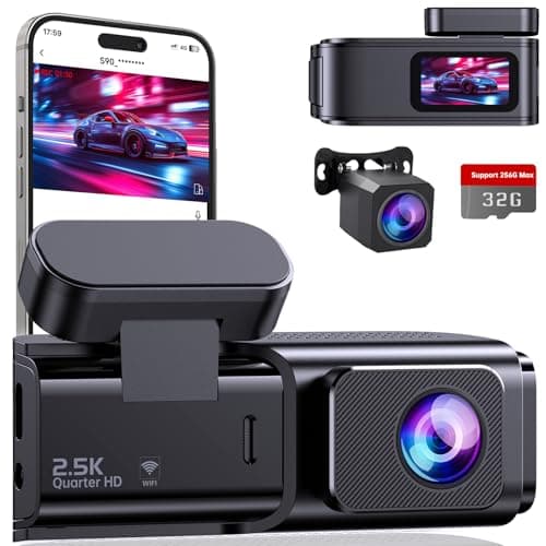 Dash Cam Front and Rear, 2.5K+1080P Dual Dash Camera for Cars, Ecomoment Car Camera with 1.47" IPS Screen, Built-in Wi-Fi, 170° Wide Angle, Night Vision, G-Sensor, 24H Parking Mode, 32GB Card Included