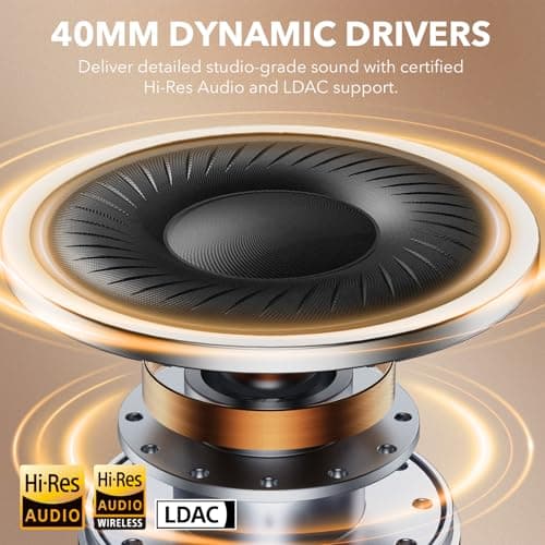 YMOO Active Noise Cancelling Headphones for Airplane Travel, LDAC Hi-Res Audio, Wired and Wireless ANC Headphones, 80H Playtime Over Ear Headphones, Custom EQ via App, Bluetooth 5.3 Headset for Adults 4