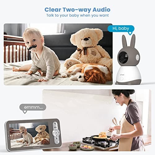 ieGeek 2K Split-Screen Baby Monitor, 5" Audio Baby Monitor with 2 Cameras, WiFi Smartphone Video Dual Camera, Night Vision, Motion & Cry Detection, Two Way Talk Temper &Humidity Sensor 3
