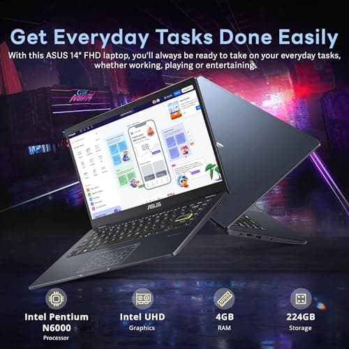 ASUS 14" FHD Laptop, Intel Pentium N6000 Processor, 4GB RAM, 224GB Storage(64GB eMMC+160GB Docking Station Set), Intel UHD Graphics, Webcam, Bluetooth, Win 11, Star Black 2