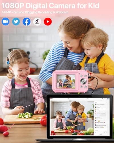 Digital Camera, Kids Camera with 32GB Card, FHD 1080P 44MP Vlogging Camera, 16X Zoom Point and Shoot Digital Camera Compact Portable Rechargeable Cameras for Teens Boys Girls Students Seniors-Pink 2