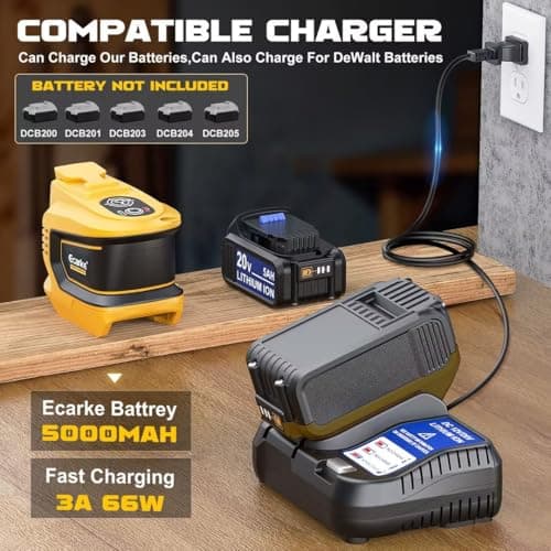 Power Inverter 200W Portable Power Station Generator Compatible with DeWALT, Ecarke Real 200W Supply Charger Adapter with Dual USB,AC Outlet and Type-C with 5Ah Battery & Charger Station Kit 5