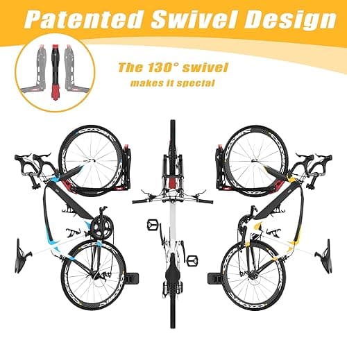TORACK BIKEPAL Space Saving Wall Mounted Swivel Bike Racks, Vertical Bike Wall Hangers for Garage Storage Solution (2 Pack) 4