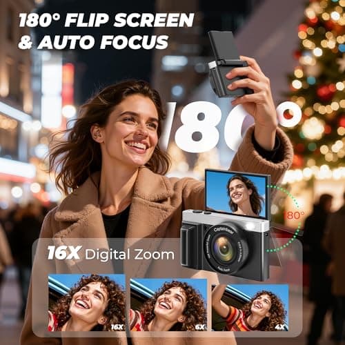 4K Digital Camera,64MP Cameras for Photography with 16X Digital Zoom, AutoFocus Vlogging Camera for YouTube, 3" 180°Flip Screen Compact Travel Camera, Anti-Shake 4K Video Cameras 2