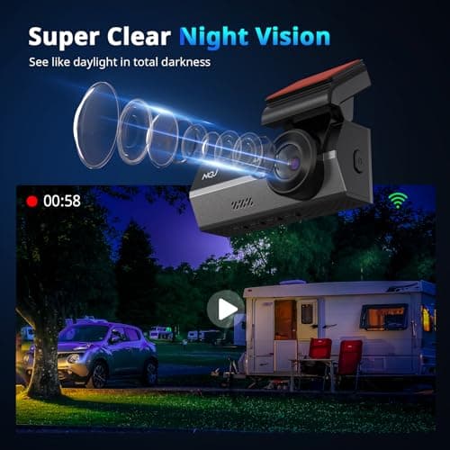 Dash Cams Front and Rear, NQJ 4K+2K Dual Dash Camera for Cars w 64GB Card, 5GHz Wi-Fi & App, G-Sensor, 3.2” Screen, 24H Parking Mode, 170°Wide Angle, Night Vision 4