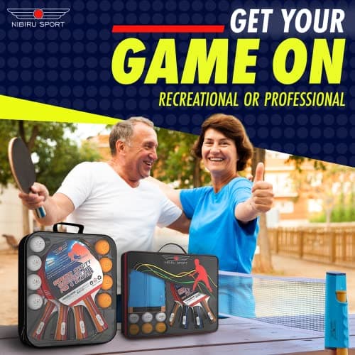 NIBIRU SPORT Professional Ping Pong Paddle Set (4-Player) - Table Tennis Paddles Set of 4 with Retractable Net, 6 Balls, and Carry Bag/Storage Case - Table Tennis Equipment & Ping Pong Accessories 5