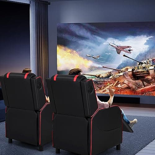 GYMAX Gaming Recliner, Massage Gaming Chair with Bluetooth Speaker, Adjustable Footrest & Lumbar Support, Single Ergonomic Gaming Sofa, Video Gaming Chair for Adults, Home Theatre (Red) 2