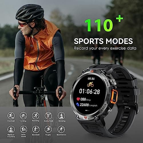 Military Smart Watch for Men (Call Receive/Dial) with LED Flashlight, 1.45" HD Outdoor Tactical Rugged Smartwatch, Sports Fitness Tracker Watch with Heart Rate Sleep Monitor for iPhone Android Phone 4