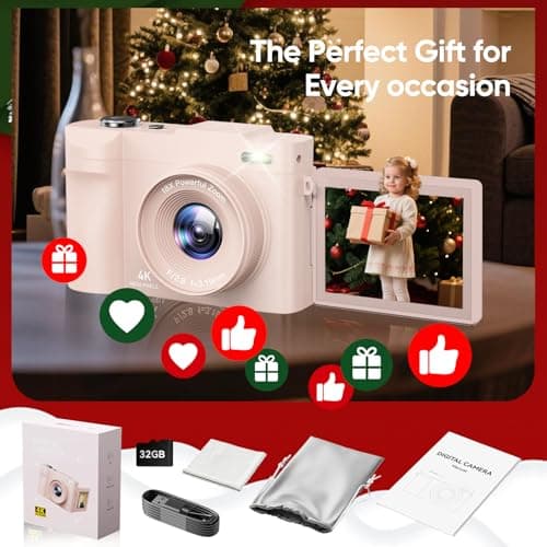4K Digital Camera for Photography- 50MP Autofocus Vlogging Camera with 2.8" 180°Flip Screen, 18X Digital Zoom- Compact Point and Shoot Camera with 32GB TF for YouTube, Travel, Beginners, Pink 3
