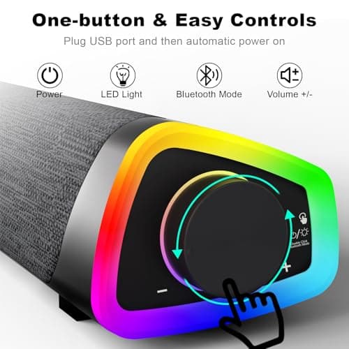 SOULION R30 Plus Bluetooth Computer Speakers for PC Desktop, All-in-one Control Button with 6 Modes LED Lights, Wired USB Powered Sound Bar, Surround Sound Portable SoundBar for Monitor Laptop Phone 3