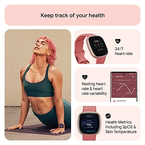 Fitbit Versa 4 Fitness Smartwatch with Daily Readiness, GPS, 24/7 Heart Rate, 40+ Exercise Modes, Sleep Tracking and more, Pink Sand/Copper Rose, One Size (S & L Bands Included) 4