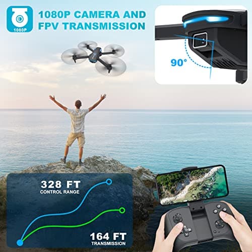 Drone with 1080P Camera for Beginners and Adults, Foldable Remote Control Quadcopter with Voice Control, Gestures Selfie, Altitude Hold, One Key Start, 3D Flips, 2 Batteries, Toy for Beginners 4
