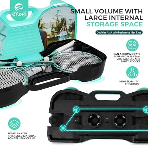 ENOVI EasyGo Badminton Set, with Net, 4 Racket, 4 Birdies, Portable Storage Box, for Backyards, Outdoor Games, Yard Games 5